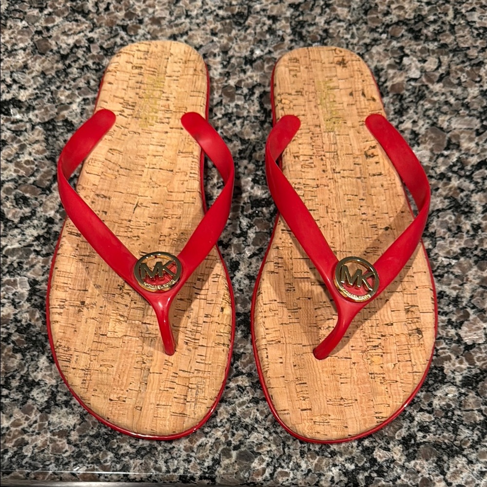 Michael Kors Red Sandals with Gold Logo